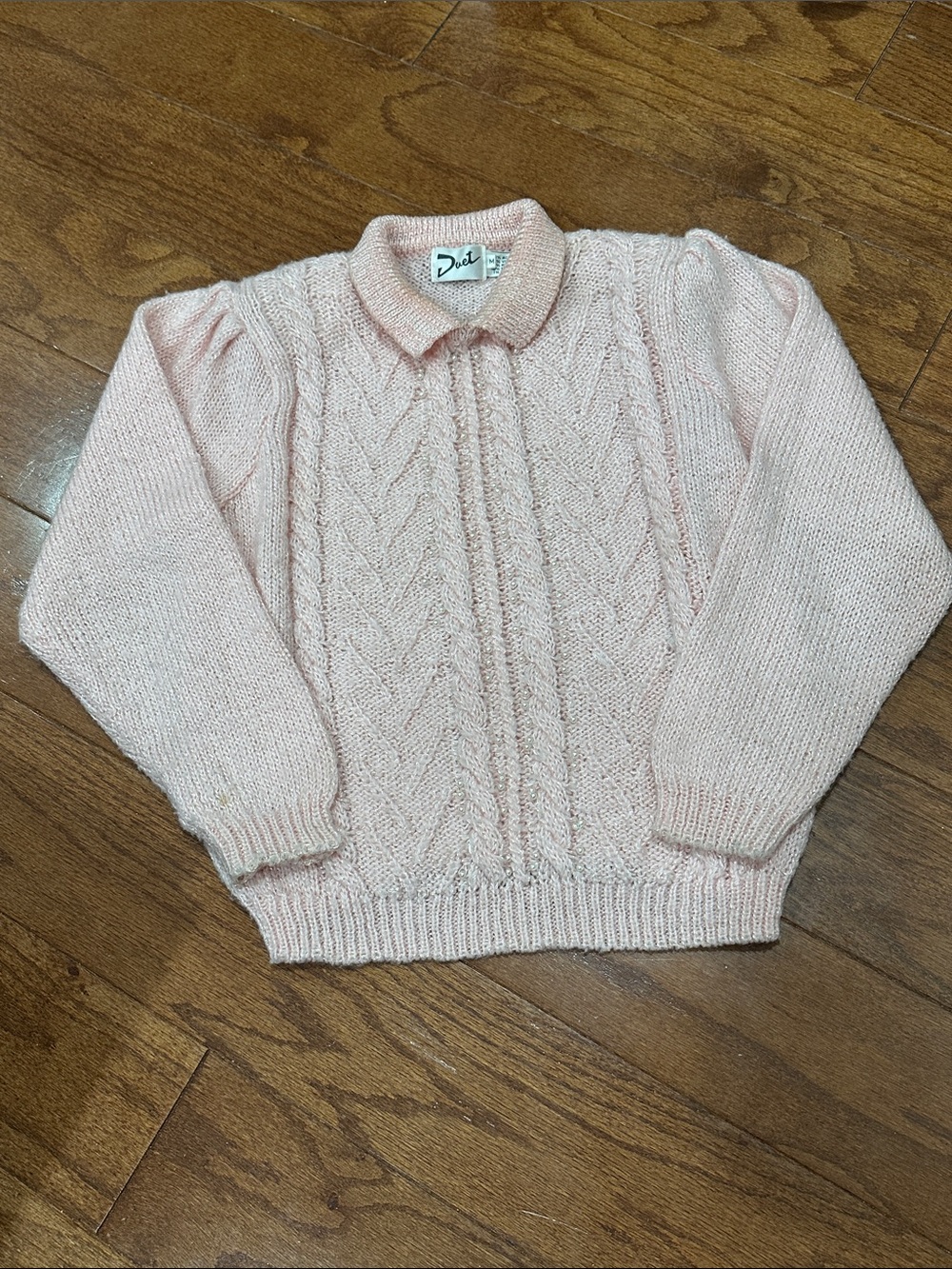 Duet vintage 80s pink cable knit collared Sweater